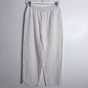 Susan Graver Linen Rayon Blend Pull On Pant Elastic Waist Resortwear Med White